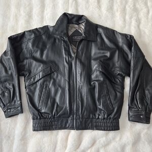 Vintage L.A. Leather California Black Leather Bomber Jacket Soft Quilted 90's